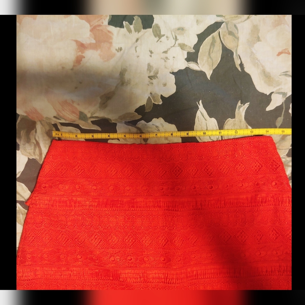 J Crew FRINGE LACE KNIT VIVID RED MINI SKIRT SIZE 0 - Picture 6 of 12